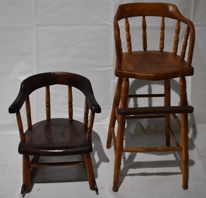 LOT (2) EARLY FIREHOUSE WINDSOR CHILDS CHAIRS, 19TH C.
