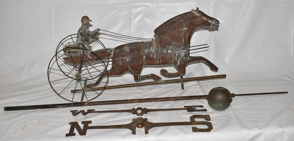 CONTEMPORARY COPPER SULKY WEATHERVANE, 20TH C., L. 32"