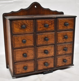 FINE REGENCY FRUITWOOD 12 DRAWER SPICE BOX, 19TH C.