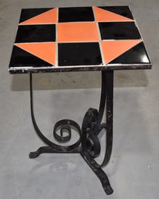 ART DECO TILE TOP TABLE, C. 1920, H. 20", TOP 13" X 13"