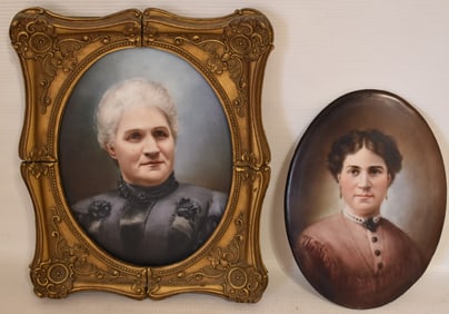 LOT (2) H/P PORCELAIN PORTRAIT MINIATURES, 19/20TH C.