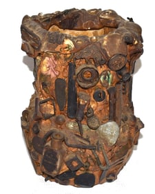 FOLK ART BITS & PIECES VASE, 19/20TH C., H. 8"