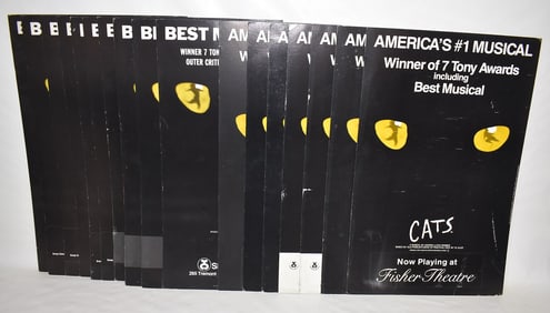 LOT (17) ASSORTED "CATS" MUSICAL WINDOW CARDS, C. 1983, 22" X 14"