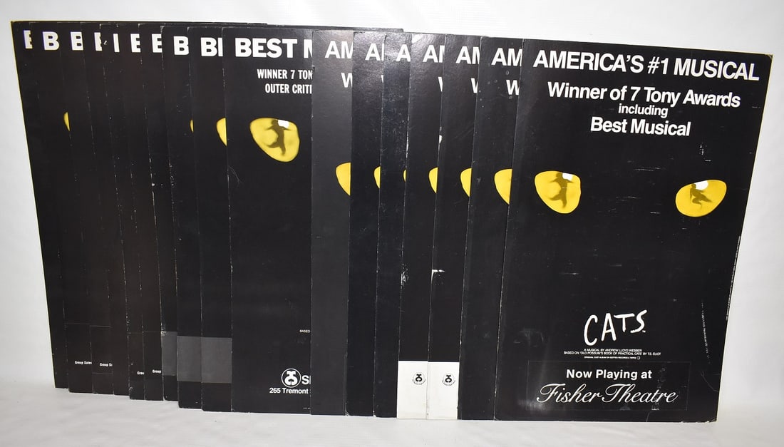 LOT (17) ASSORTED "CATS" MUSICAL WINDOW CARDS, C. 1983, 22" X 14": LOT (17) ASSORTED "CATS" MUSICAL WINDOW CARDS, C. 1983, 22" X 14"
