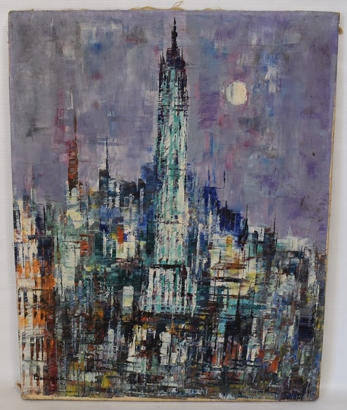 O/C NY CITYSCAPE SIGNED BARUSGAK, C. 1950'S, 20" X 16": O/C NY CITYSCAPE SIGNED BARUSGAK, C. 1950'S, 20" X 16"