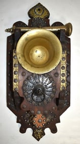 DUTCH MORTAR/PESTLE W/WALL TACK DECORATED MOUNT, 19TH C