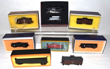 8 BRASS H.O. TRAINS INCL O & W #278 LOCOMOTIVE, TENDER+