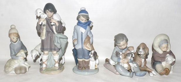 LOT (5) LLADRO INCLUDING BOY W/ LAMBS; TALLEST 8 1/2"
