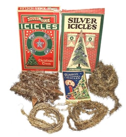 LOT ASSORTED VINTAGE TINSEL/LEAD ICICLES, C. 1930/40