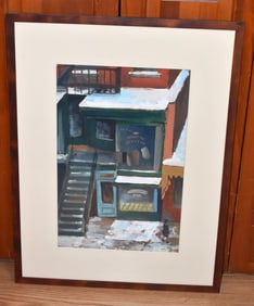 W/C GOUACHE NY CITY STREET SHOP SIGNED N. KLEIN (NATHAN