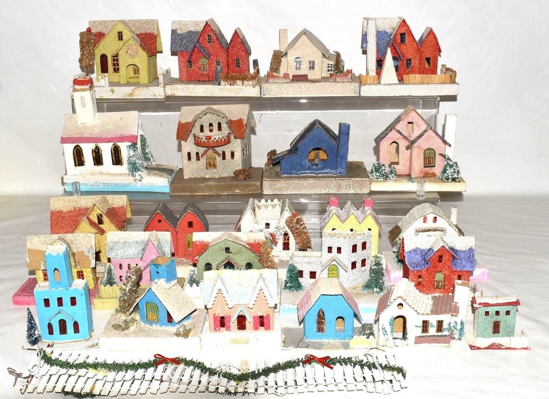 BOX LOT ASSORT. VINTAGE CHRISTMAS PUTZ HOUSES (1 of 6)