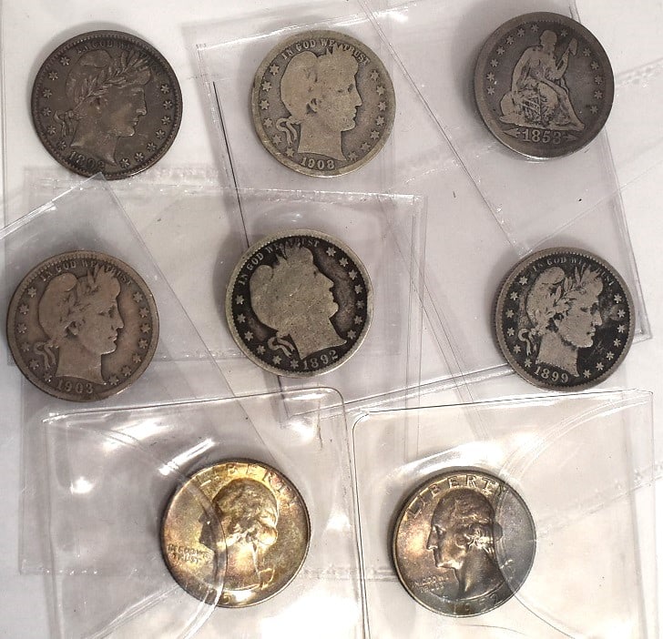 8 ASSORTED QUARTERS, SEATED LIBERTY, BARBER, WASHINGTON (1 of 7)