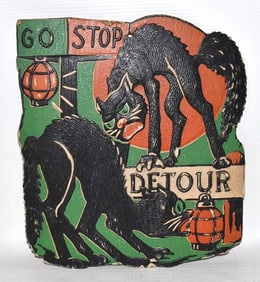 VINTAGE HALLOWEEN PRESSED CARDBOARD SCARY CAT DISPLAY