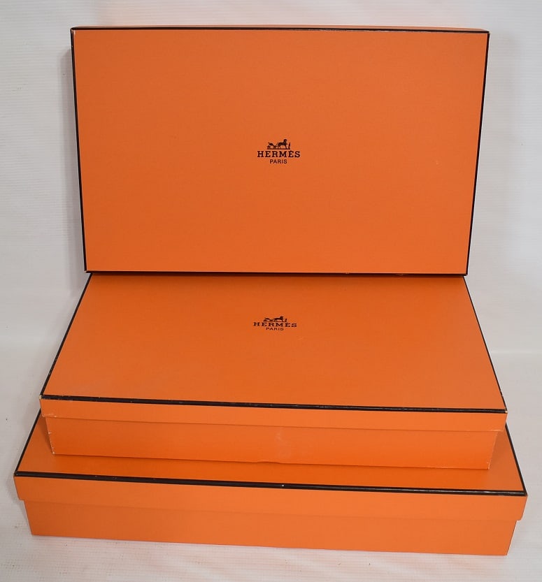 LOT (3) HERMES PARIS ORANGE/BLACK CLOTHING BOXES (1 of 5)