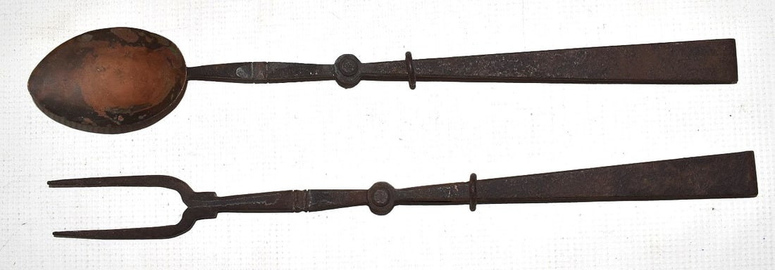 LOT (2) IRON FOLDING FORK & SPOON, 18/19TH C. (1 of 3)