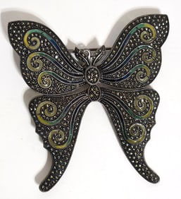 ART NOVEAU STERLING/PLIQUE A JOUR BUTTERFLY BROOCH