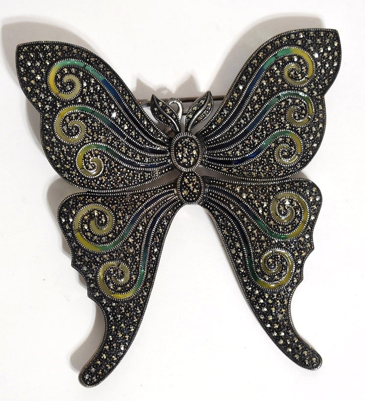 ART NOVEAU STERLING/PLIQUE A JOUR BUTTERFLY BROOCH (1 of 10)
