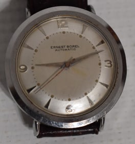ERNEST BOREL S/S WRISTWATCH W/PIE FACE & HIDDEN CROWN
