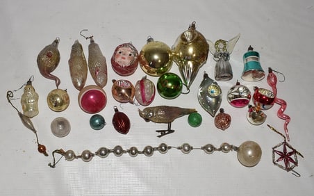 LOT ASSORT. VINTAGE GLASS FIGURAL CHRISTMAS ORNAMENTS