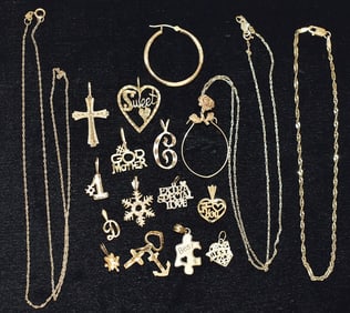 LOT ASST ESTATE 14KT YELLOW GOLD FINDINGS, 20TH C.