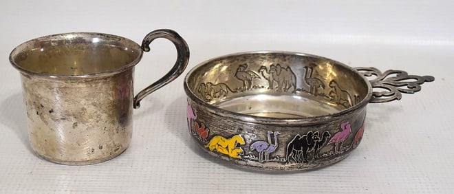 LOT STERLING INCL. GORHAM ENAMELED CHILDS PORRINGER