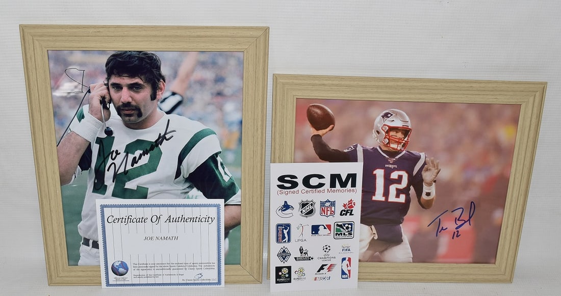 (2) AUTOGRAPHED PHOTOS TOM BRADY, JOE NAMATH W/COA'S (1 of 8)