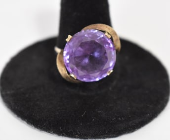 ART DECO 14KT YW GOLD AMETHYST EVENING COCKTAIL RING