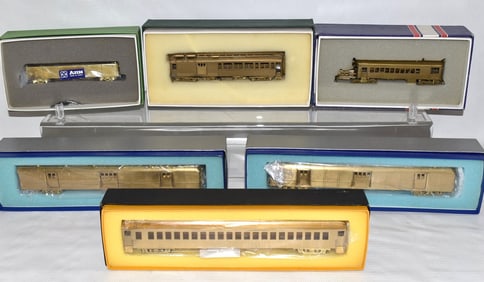 6 BRASS H.O. TRAINS INCL. PASSENGER, HEINZ PICKLE CAR+