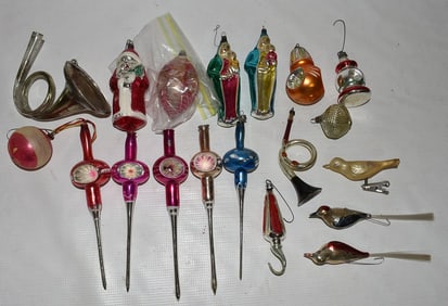 LOT ASSORT. VINTAGE GLASS FIGURAL CHRISTMAS ORNAMENTS