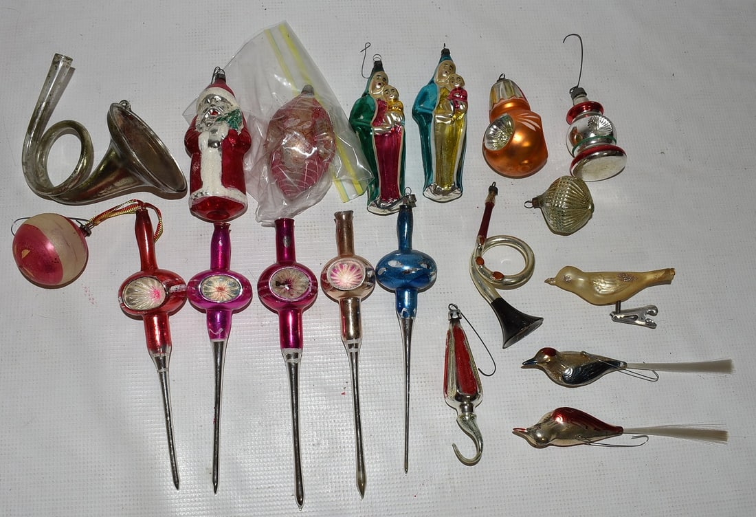 LOT ASSORT. VINTAGE GLASS FIGURAL CHRISTMAS ORNAMENTS (1 of 5)