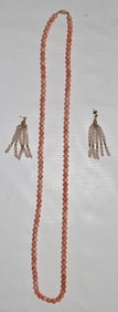 DECO CHINESE PINK CORAL/14KT NECKLACE, C. 1950, L. 30"