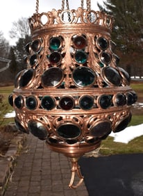 VICTORIAN JEWELED HANGING LIGHT FIXTURE, 19TH C.