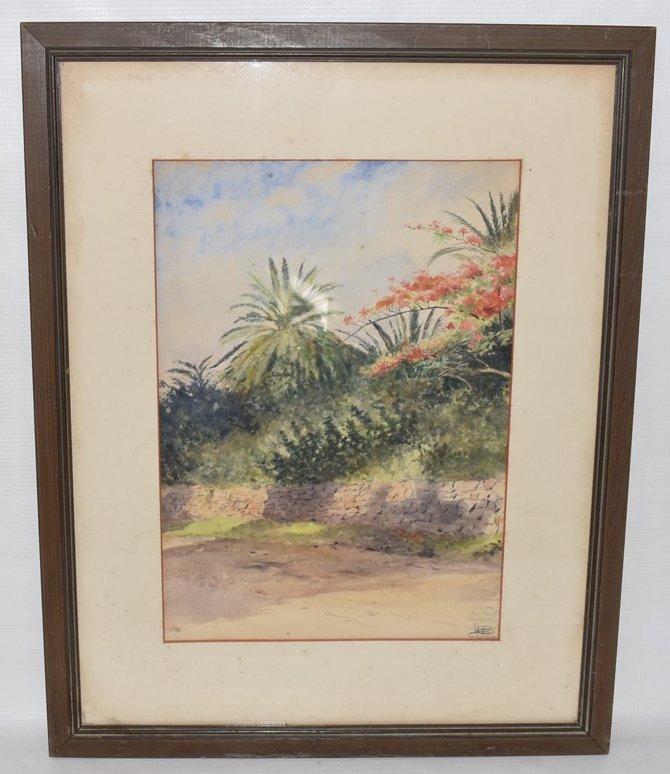 W/C ON THE PALI ROAD HONOLULU SIGNED MONOGRAM J.L.B.?: W/C ON THE PALI ROAD HONOLULU SIGNED MONOGRAM J.L.B.? DATED 1900, SIGHT 13 1/2" X 10", OVERALL 21" X 16 1/2"