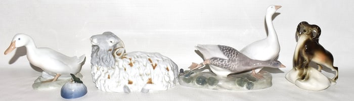 LOT (5) ROYAL COPENHAGEN, ROYAL DUX & GERMAN PORC. FIG.