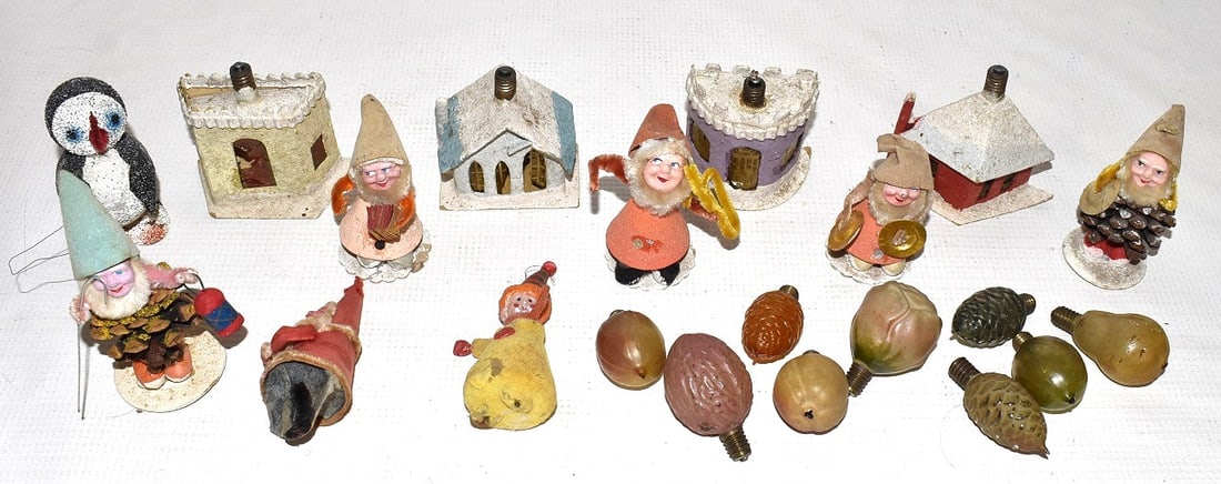LOT ASSORT. VINTAGE JAPANESE PUTZ CHRISTMAS ORNAMENTS (1 of 6)
