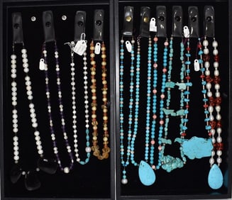 2 TRAYS ASST NECKLACES INCL. TURQUOISE, AMETHYST, CORAL