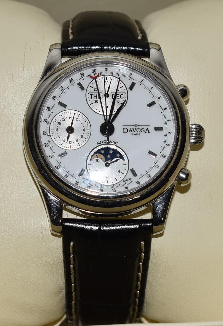 DAVOSA S/S CHRONOGRAPH WRISTWATCH W/DAY-DATE/MOON PHASE (1 of 4)