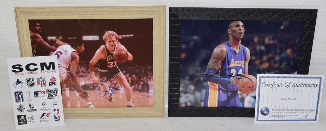 (2) AUTOGRAPHED PHOTOS, KOBE BRYANT, LARRY BIRD W/COA'S (1 of 9)