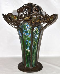 TIFFANY TYPE BRONZE/MOSAIC FLORAL LAMP BASE, 20TH C.