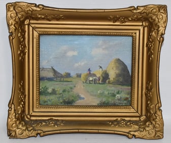O/C/B LANDSCAPE W/HAY MOUNDS SIGNED HARENCZ