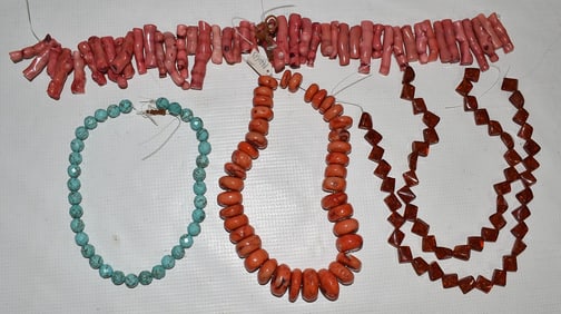 LOT ASSORTED BEADS INCL. TURQUOISE, CORAL, AMBER