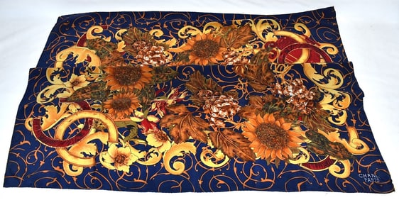 VINTAGE CHANEL PARIS SILK SUNFLOWER SCARF, C. 1980
