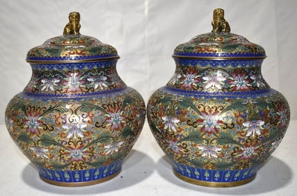 PR. CHINESE CLOISONNE GINGER JARS, H. 9"