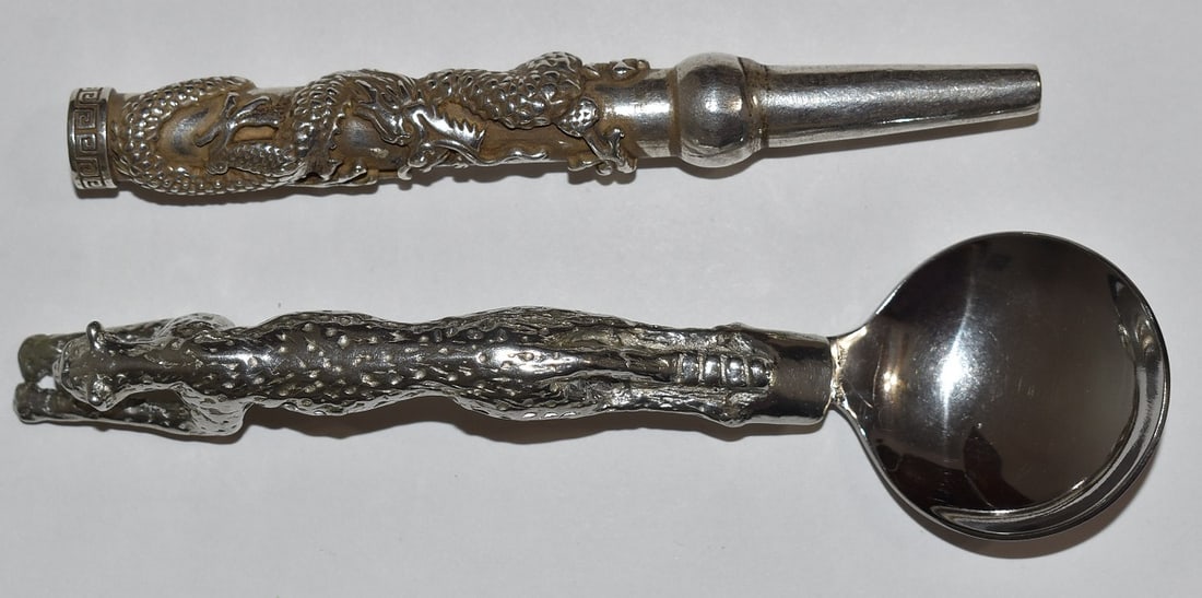 2 INCL. CHINESE STERLING OPIUM PIPE/JAGUAR SILVER SPOON (1 of 7)
