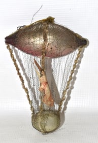 VICT. GLASS/WIRE/DIE CUT HOT AIR BALLOON CHRISTMAS ORN