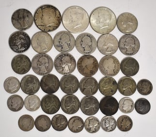 ASST US SILVER COIN INCL. HALVES/QUARTERS/DIMES/WARTIME