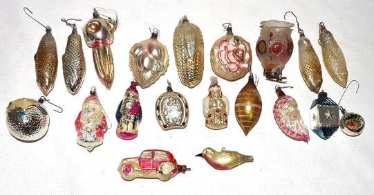 LOT ASSORT. VINTAGE GLASS/FIGURAL CHRISTMAS ORNAMENTS