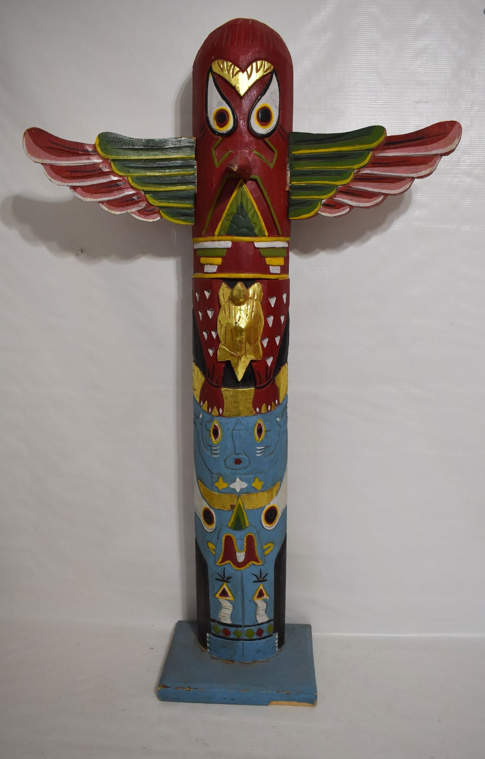 NORTHWEST AMERICAN INDIAN CARVED/PAINTED TOTEM POLE H.40" (1 of 5)