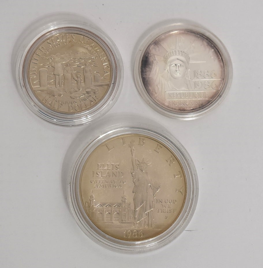 3 INCL. 1986 ELLIS ISLAND ONE/HALF DOLLAR SILVER, ETC. (1 of 9)