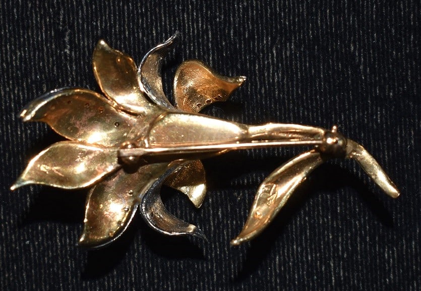 ART DECO 14KT Y/W GOLD/JADE/DIAMOND BROOCH - 4